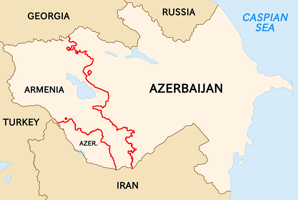 Mappa con confini Azerbaigian