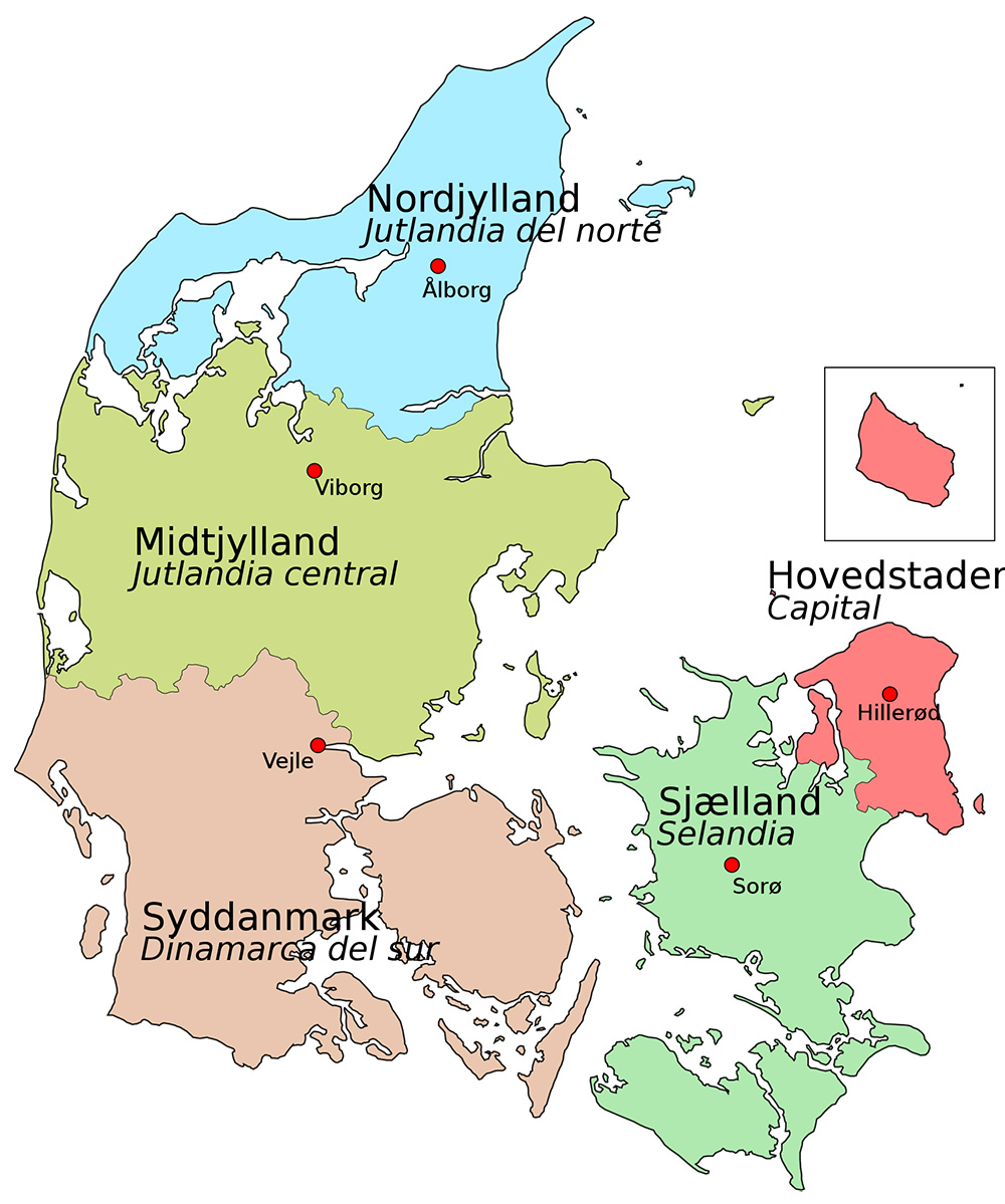 Mappa regioni Danimarca