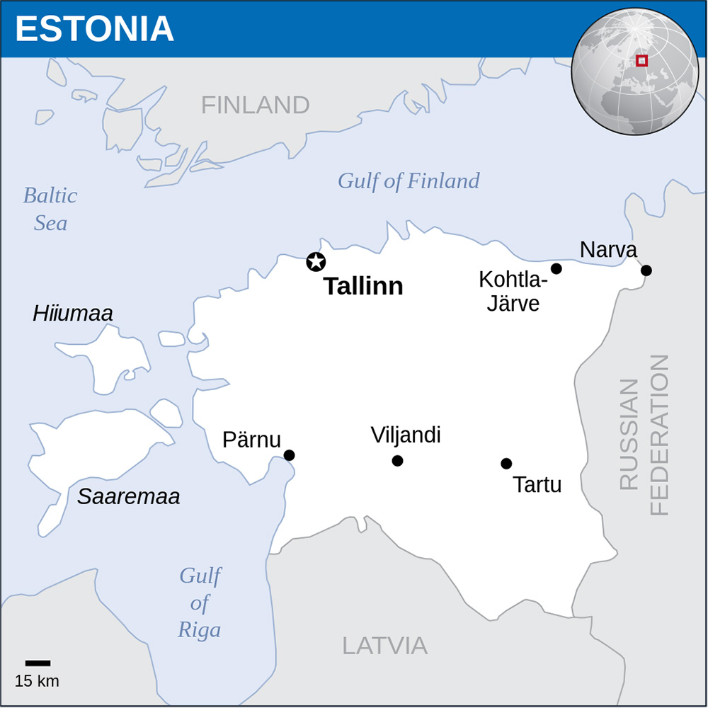 Mappa con le città Estonia