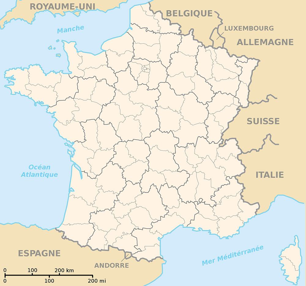 Mappa vuota regioni con confini Francia