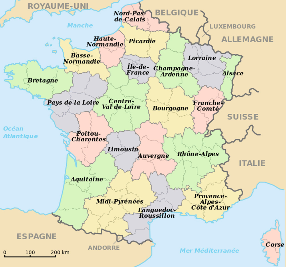 Mappa regioni Francia