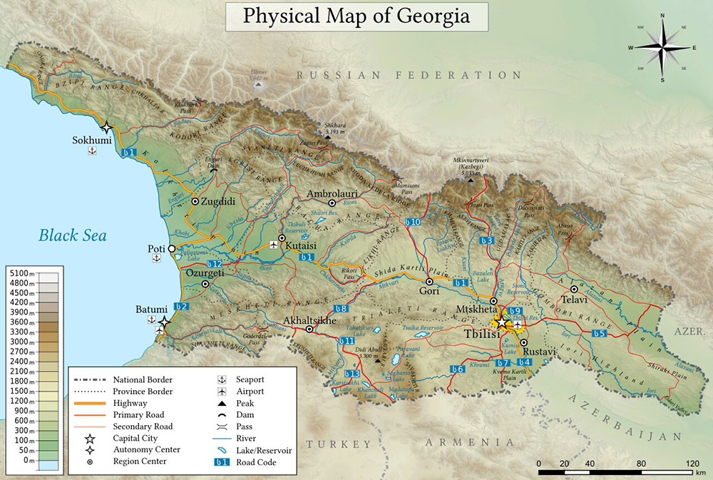 Mappa dettagliata con le città Georgia