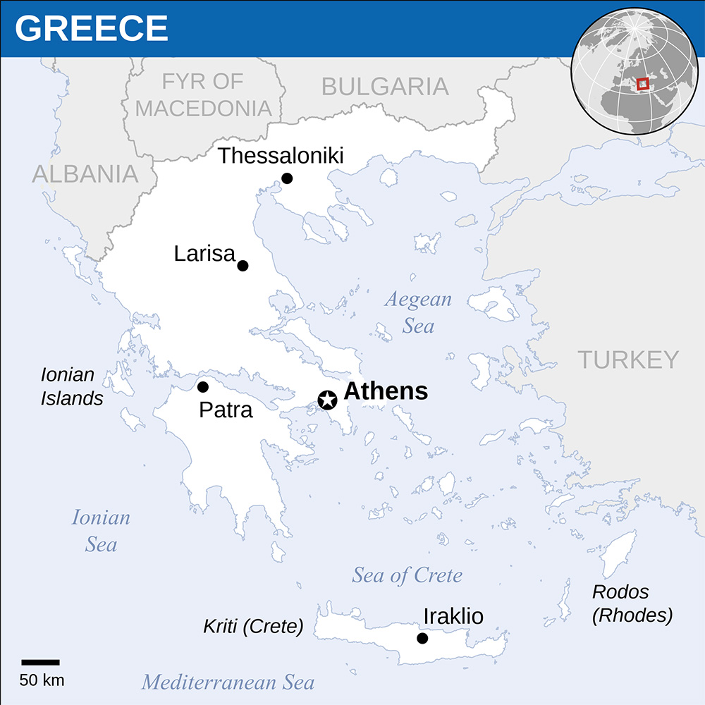 Mappa con le città Grecia