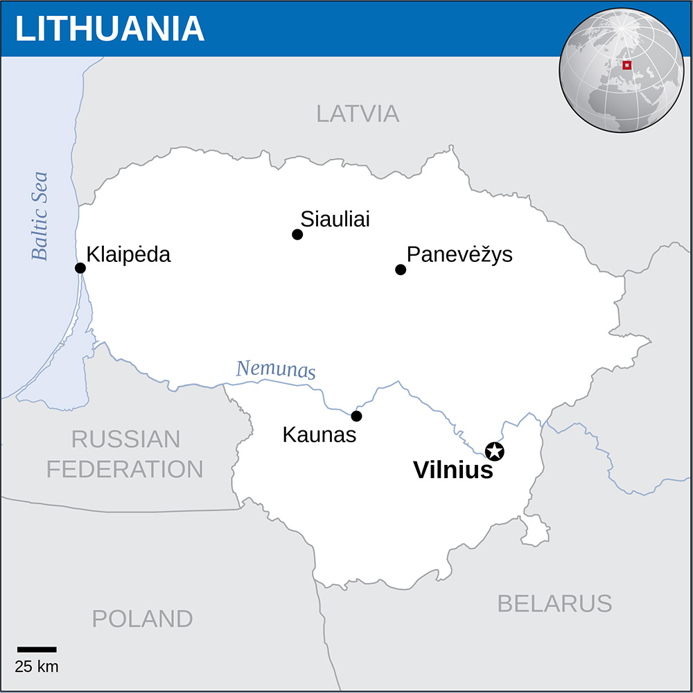 Mappa con le città Lituania