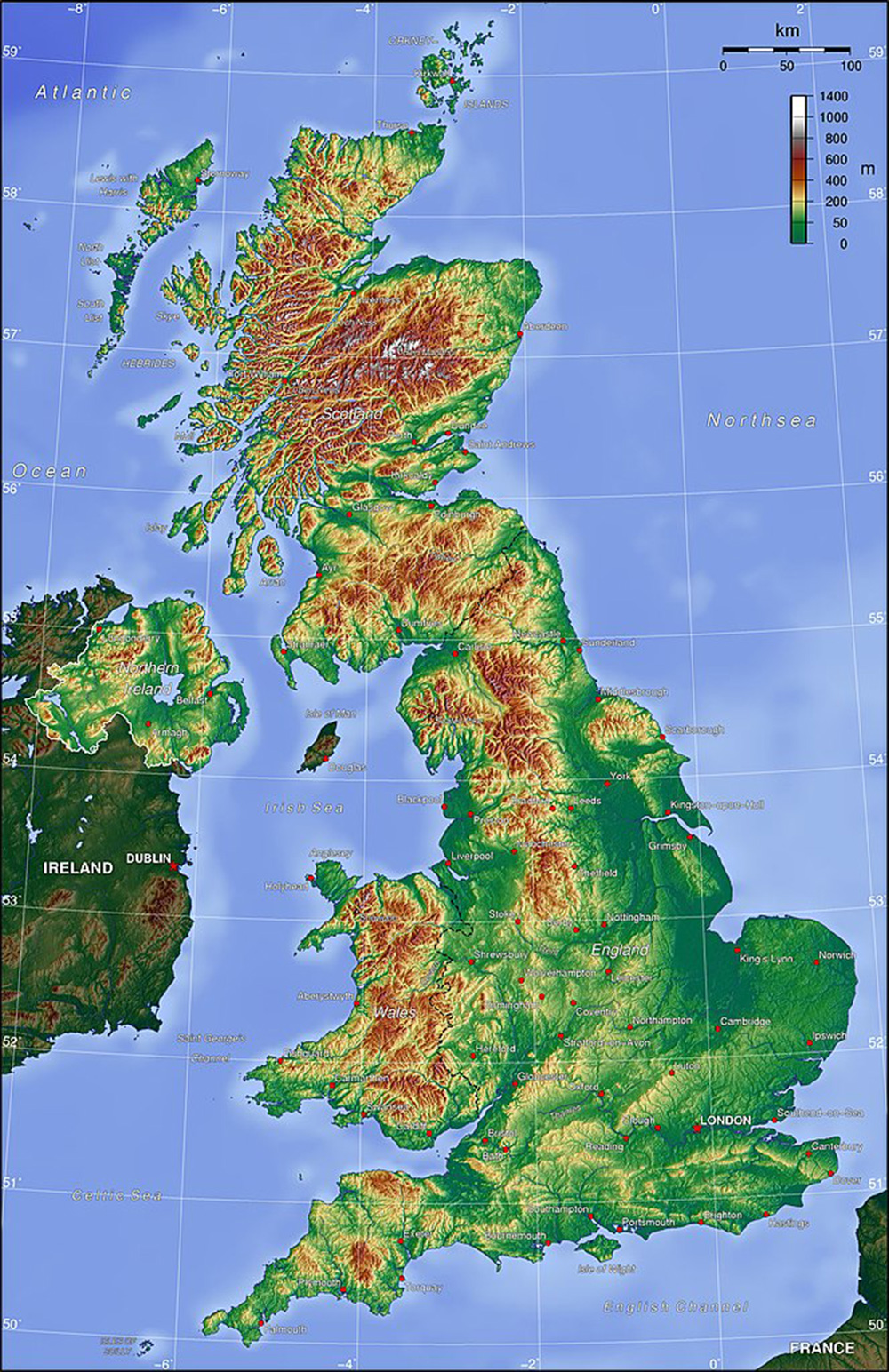Mappa dei rilievi Regno Unito
