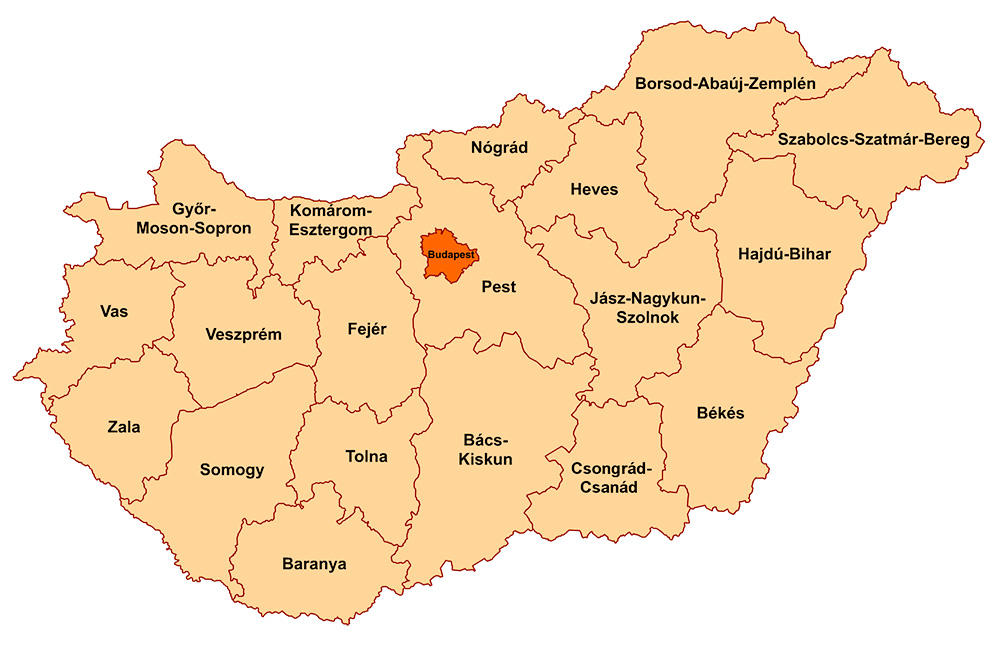 Mappa regioni Ungheria