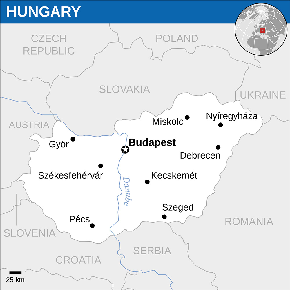 Mappa con le città Ungheria